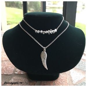Angel wing necklace .herkimer diamonds crystals quartz & silver angel wing charm
